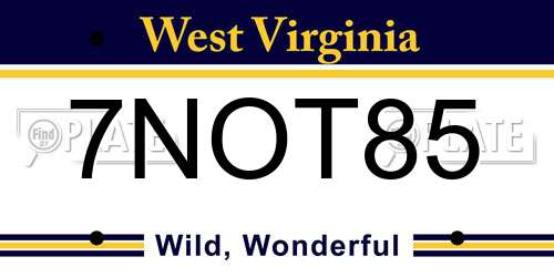 7NOT85 West Virginia License Plate