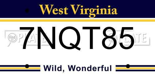 7NQT85 West Virginia License Plate