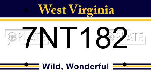 7NT182 West Virginia License Plate
