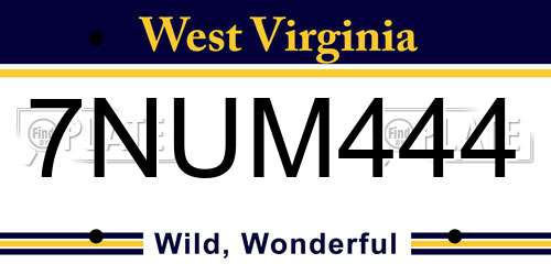 7NUM444 West Virginia License Plate