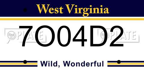 7O04D2 West Virginia License Plate