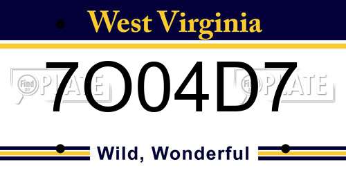 7O04D7 West Virginia License Plate