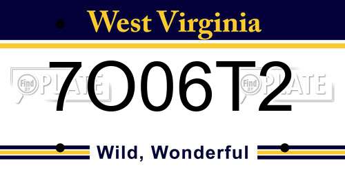 7O06T2 West Virginia License Plate