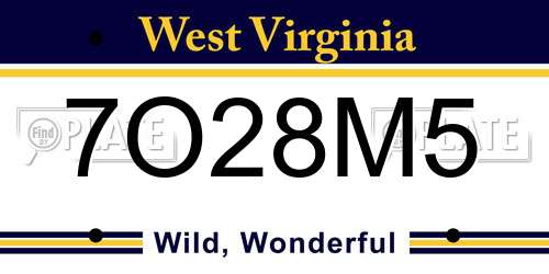 7O28M5 West Virginia License Plate