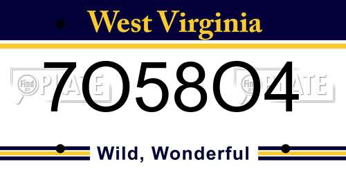 7O58O4 West Virginia License Plate