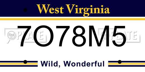 7O78M5 West Virginia License Plate
