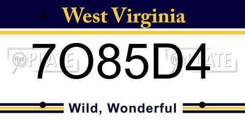 7O85D4 West Virginia License Plate