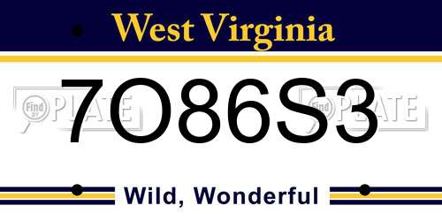 7O86S3 West Virginia License Plate