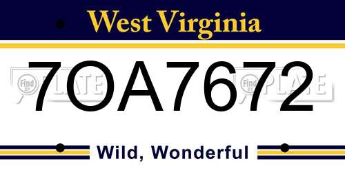 7OA7672 West Virginia License Plate