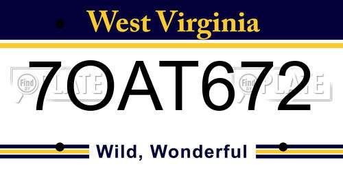 7OAT672 West Virginia License Plate