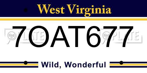 7OAT677 West Virginia License Plate