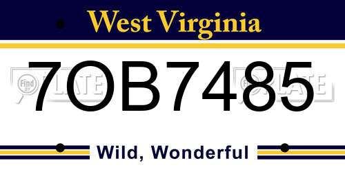 7OB7485 West Virginia License Plate