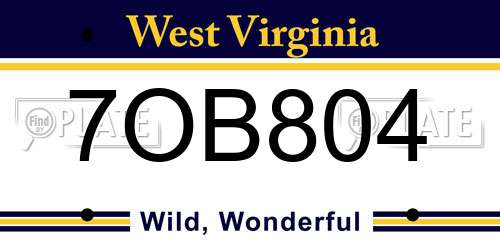 7OB804 West Virginia License Plate