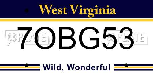 7OBG53 West Virginia License Plate
