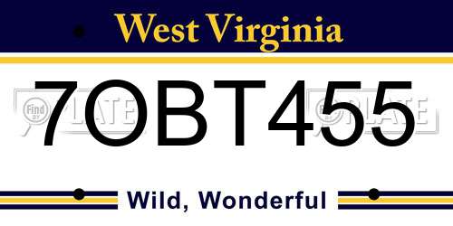 7OBT455 West Virginia License Plate