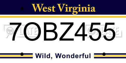 7OBZ455 West Virginia License Plate