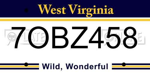 7OBZ458 West Virginia License Plate