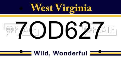 7OD627 West Virginia License Plate