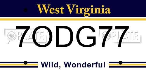 7ODG77 West Virginia License Plate