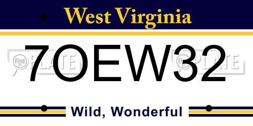 7OEW32 West Virginia License Plate