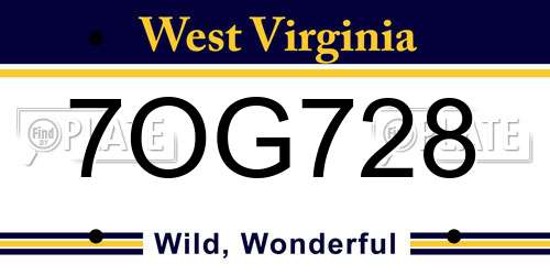 7OG728 West Virginia License Plate