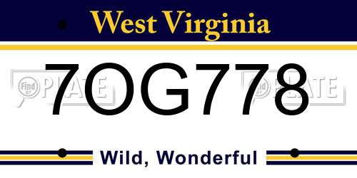 7OG778 West Virginia License Plate