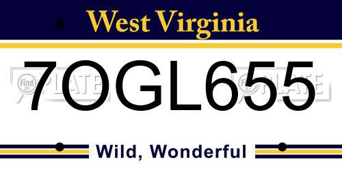 7OGL655 West Virginia License Plate