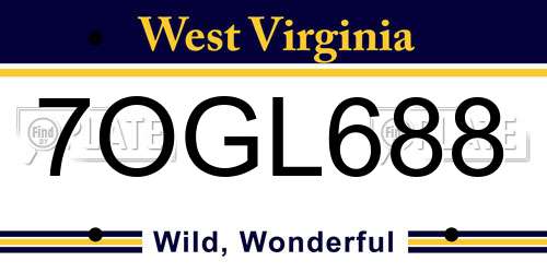7OGL688 West Virginia License Plate