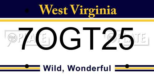 7OGT25 West Virginia License Plate