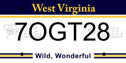 7OGT28 West Virginia License Plate