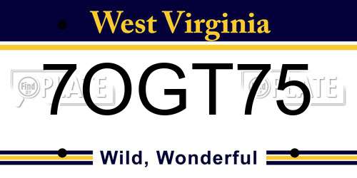 7OGT75 West Virginia License Plate