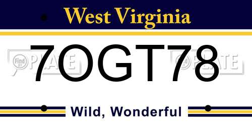 7OGT78 West Virginia License Plate