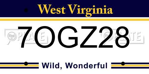7OGZ28 West Virginia License Plate