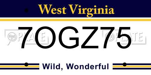 7OGZ75 West Virginia License Plate