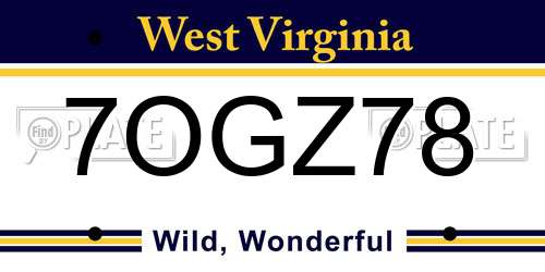 7OGZ78 West Virginia License Plate