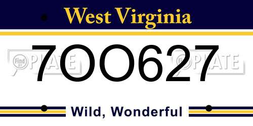 7OO627 West Virginia License Plate