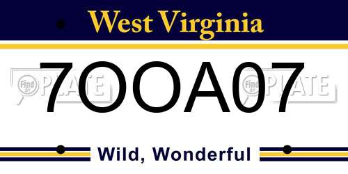 7OOA07 West Virginia License Plate