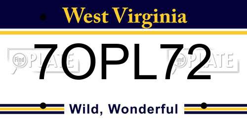 7OPL72 West Virginia License Plate