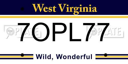 7OPL77 West Virginia License Plate