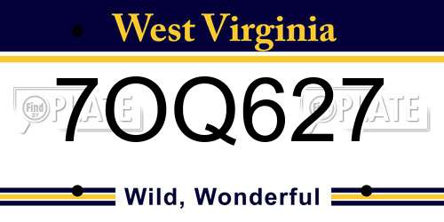 7OQ627 West Virginia License Plate