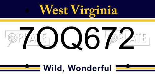 7OQ672 West Virginia License Plate