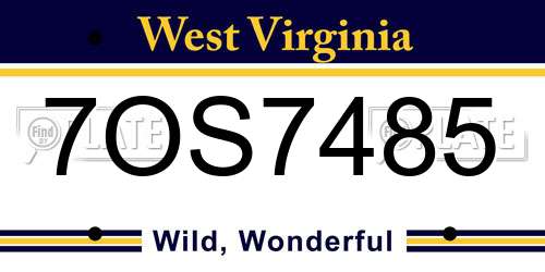 7OS7485 West Virginia License Plate