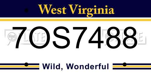 7OS7488 West Virginia License Plate