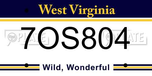 7OS804 West Virginia License Plate