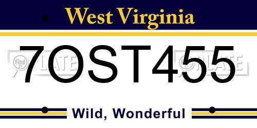 7OST455 West Virginia License Plate