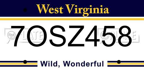 7OSZ458 West Virginia License Plate