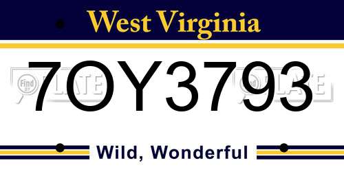 7OY3793 West Virginia License Plate