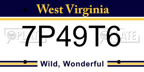 7P49T6 West Virginia License Plate