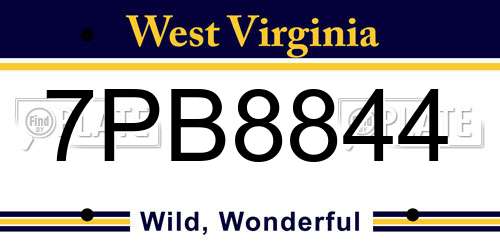 7PB8844 West Virginia License Plate