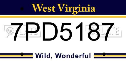7PD5187 West Virginia License Plate